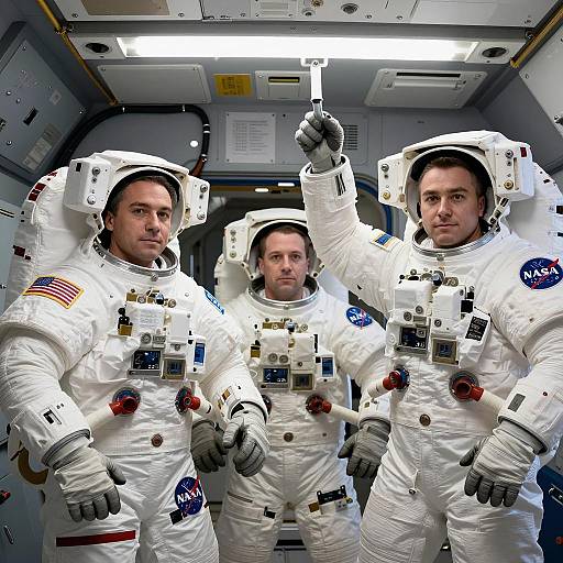 Astronauts Focused Inside Spacecraft Cockpit