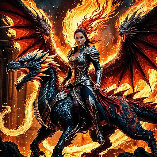 Regal Phoenix Rider on Fiery Dragon
