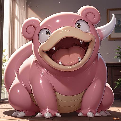 Illustration of Slowpoke, pokemon in the style of Exlic