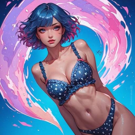 Fashion Model in Blue Fringed Lingerie