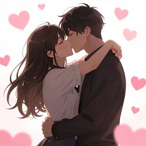 Romantic Anime Couple Intimate Kiss
