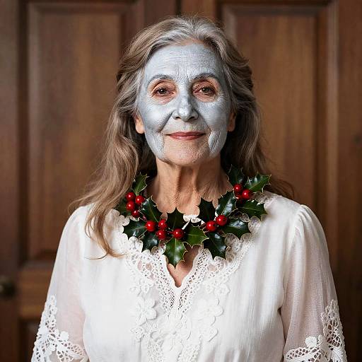 Elegant Elderly Woman Portrait with Holly Wreath