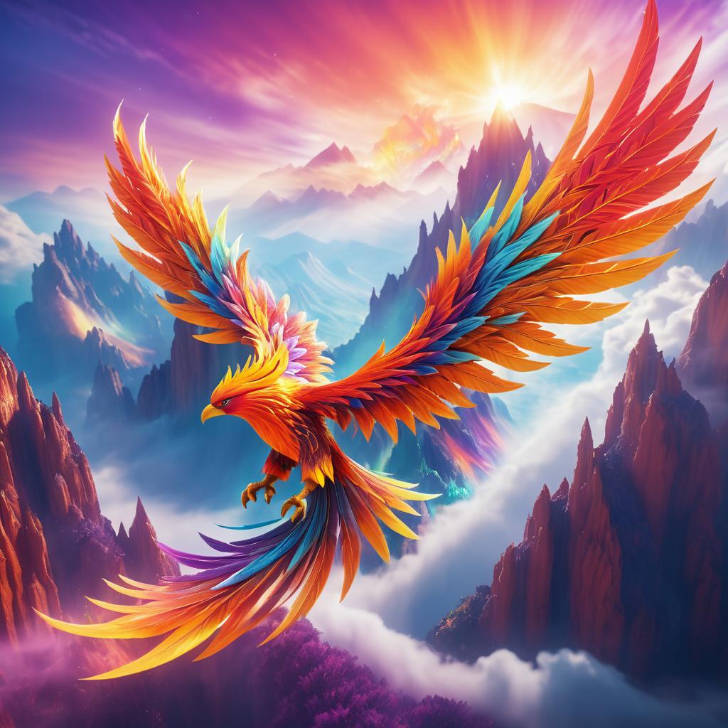 Majestic Phoenix Soaring Above Mountains