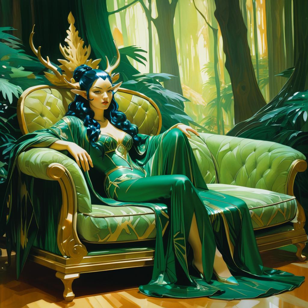 Mystical Forest Spirit Portrait on Couch