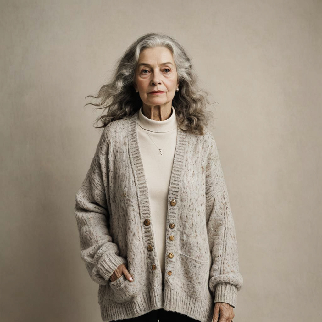 Elderly Woman in Oversized Sweater Photo