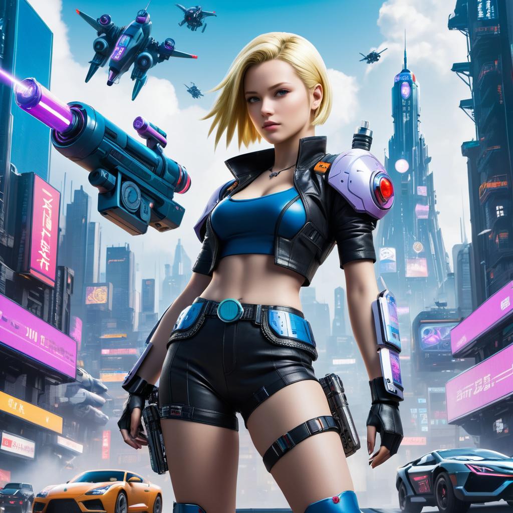 Cyberpunk Android 18 with Mechanical Enhancements