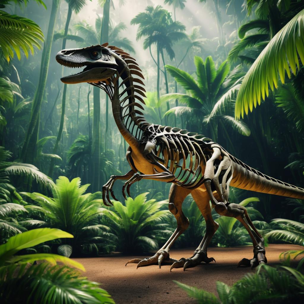 Realistic Velociraptor in Tropical Rainforest