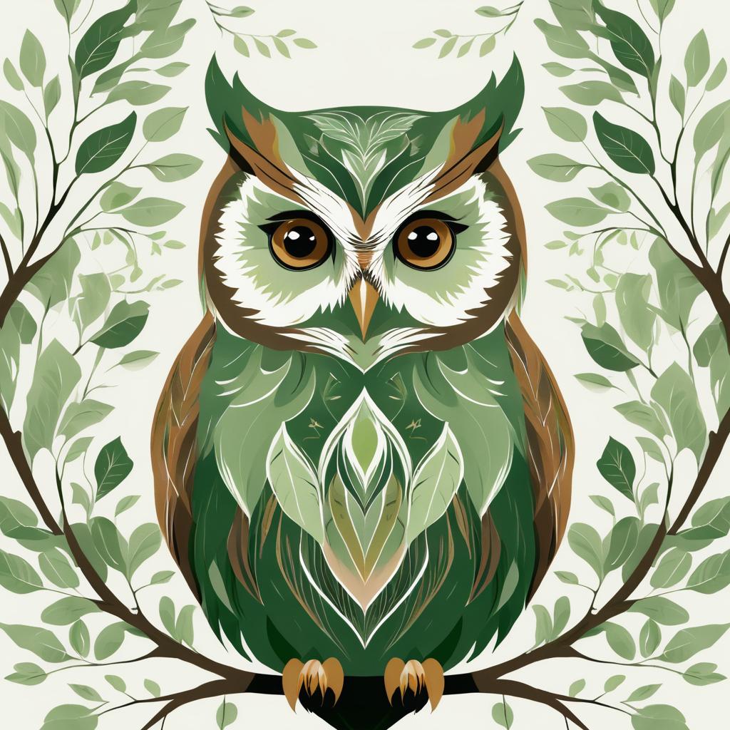 Wise Owl Portrait with Natural Elements