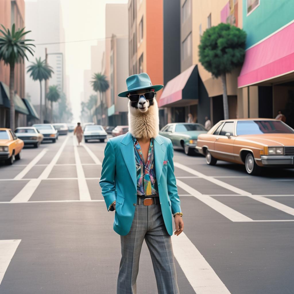 1980s Los Angeles with a Stylish Llama