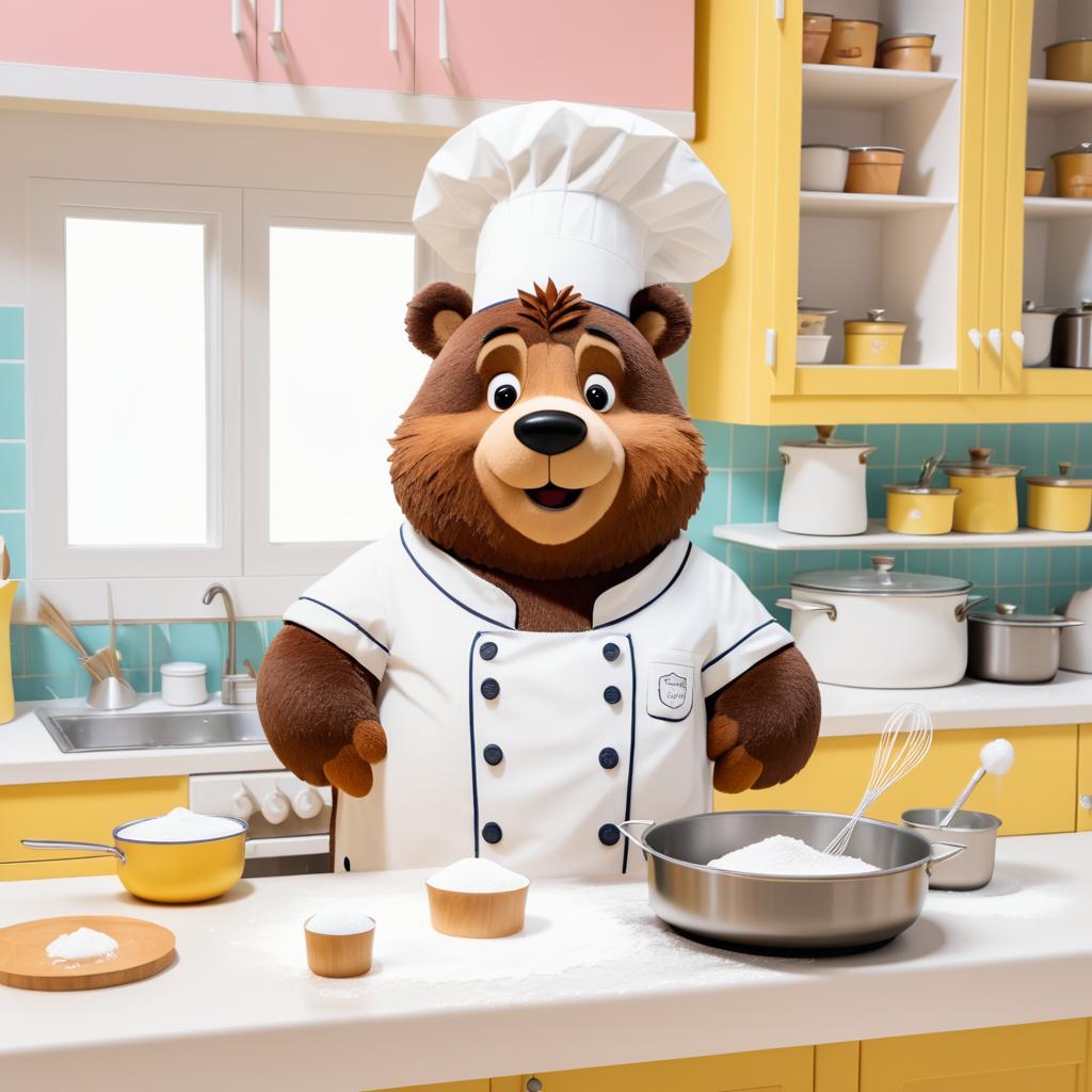 Mischievous Cartoon Bear Baker Scene