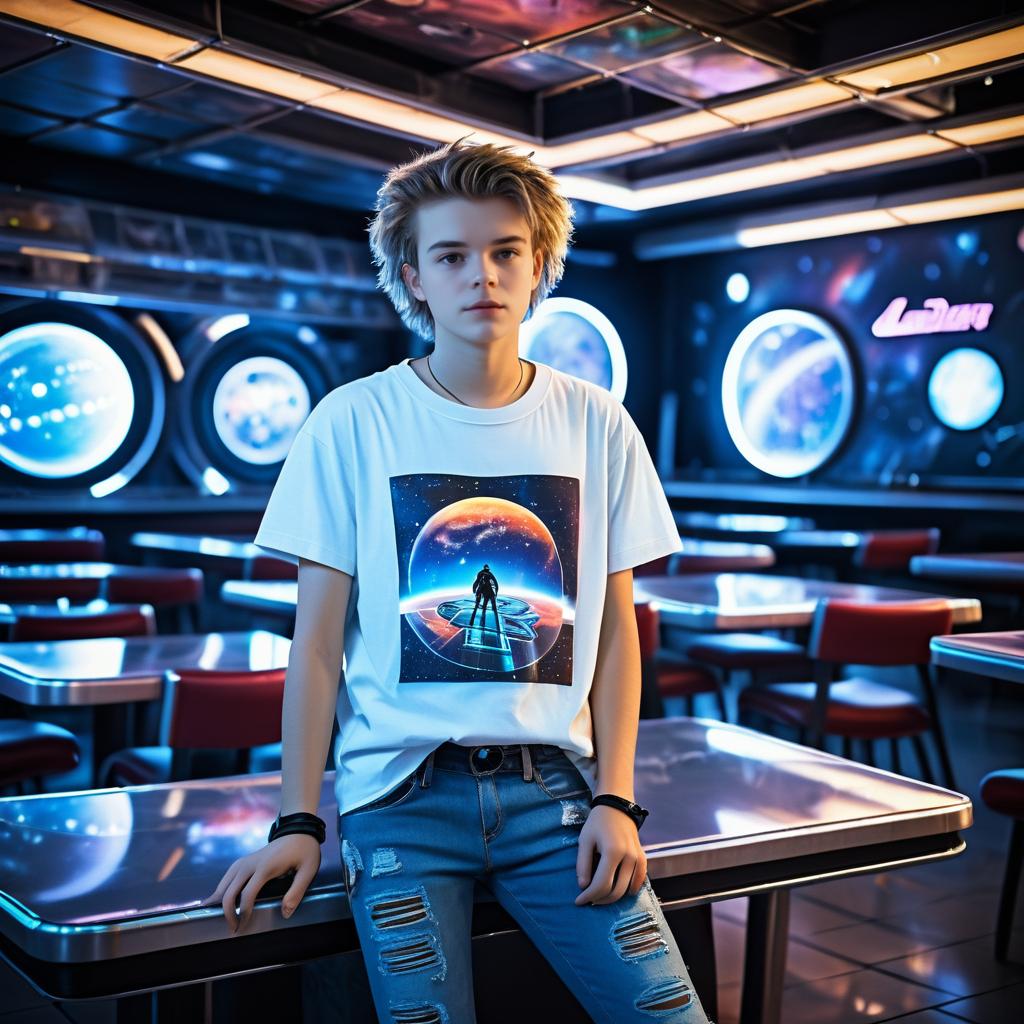 Trendy Teen in a Space Station Eatery