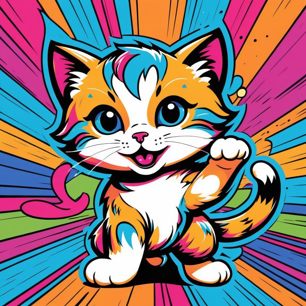 Vibrant Comic-Style Kitten Illustration