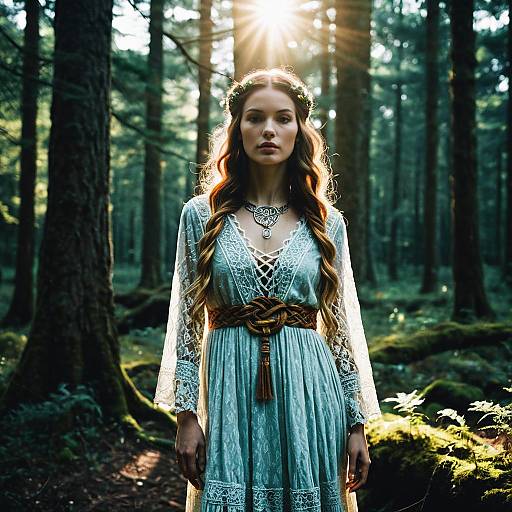 Bohemian Model with Celtic Knot Hairstyle in Forest