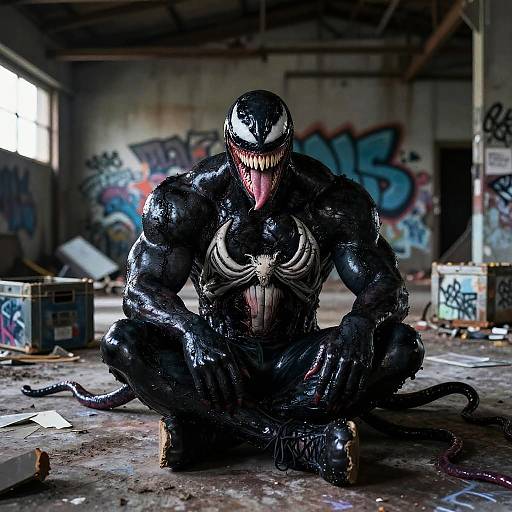 Venom in Abandoned Warehouse Scene
