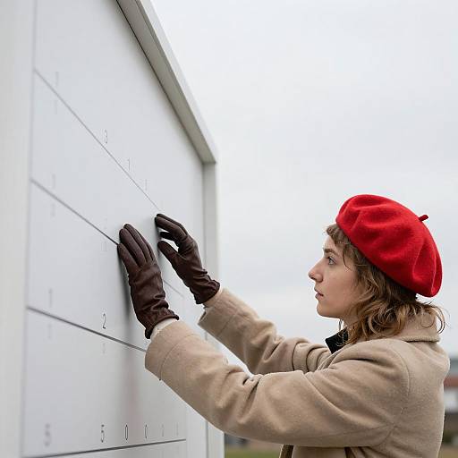 Person in Red Beret Against Geometric Wall