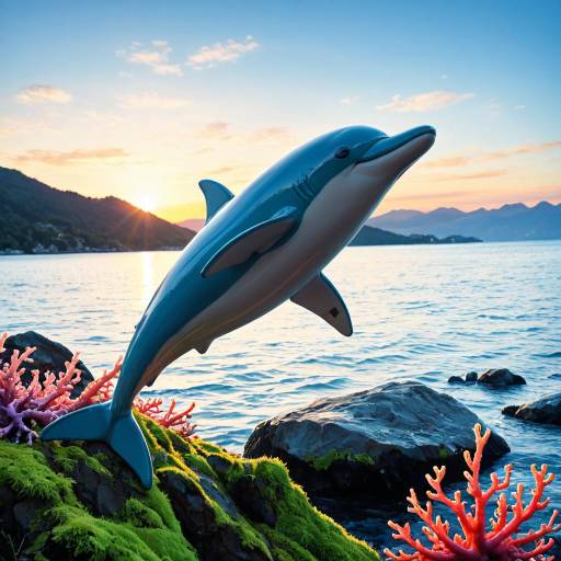 Exuberant Dolphin at Sunset Over Coral Atoll