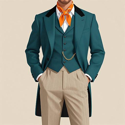 Vintage Style Man in Teal Tailcoat