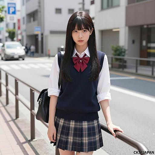 Sunlit Urban Scene: Japanese Girl