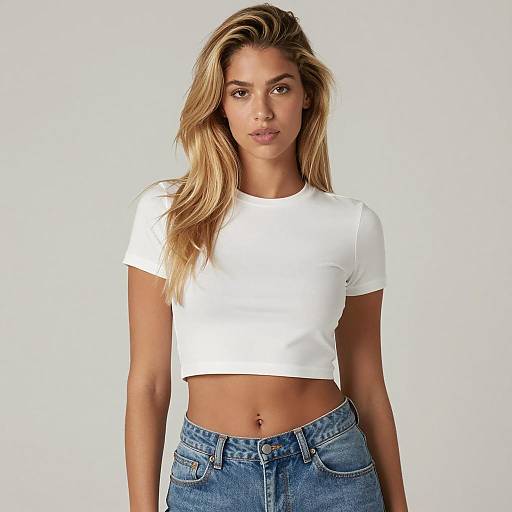 Blonde Woman in White Crop Top and Denim Jeans