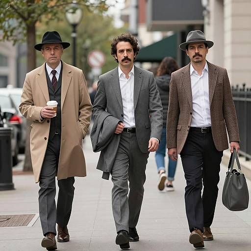 Three Men Strolling in Urban Setting