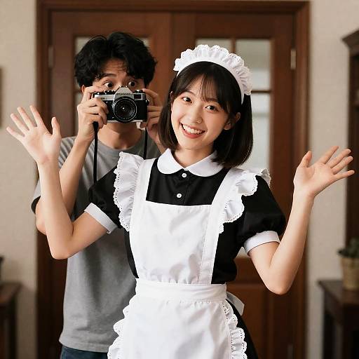 Cheerful Maid and Photographer in Action