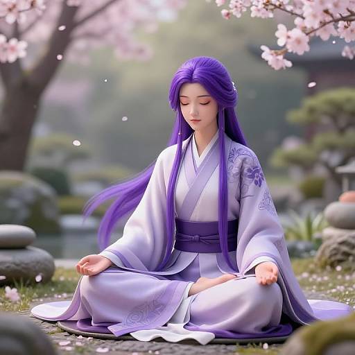 Purple-Haired Mystic in Zen Garden