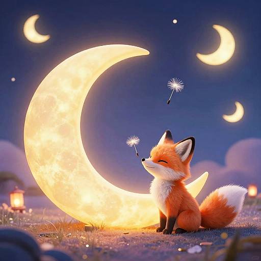 Kawaii Moon Fox and Dandelion Moons
