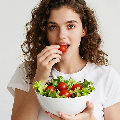 Young Woman Eating Fresh Salad