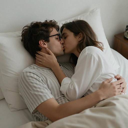 Cozy Morning Couple Kiss in Bed