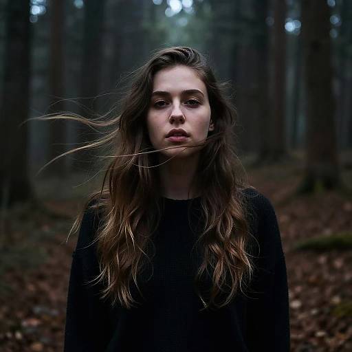 Young Woman in Dark Forest