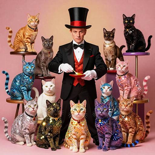 Psychedelic Magician with Sparkling Cats