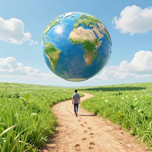 Surreal 3D Wanderer with Reversed Footprints