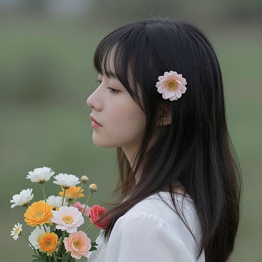 Serene Woman with Blooming Profile