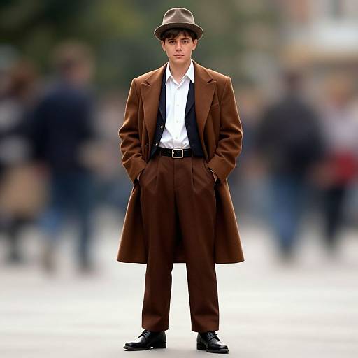 Eighties Style Man in Brown Coat