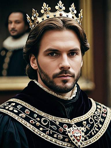 Man in Prince Hamlet Costume with Crown