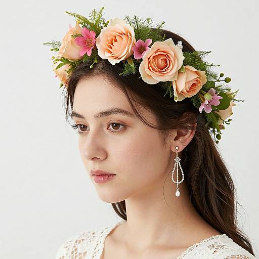 Elegant Floral Crown with Lace Top