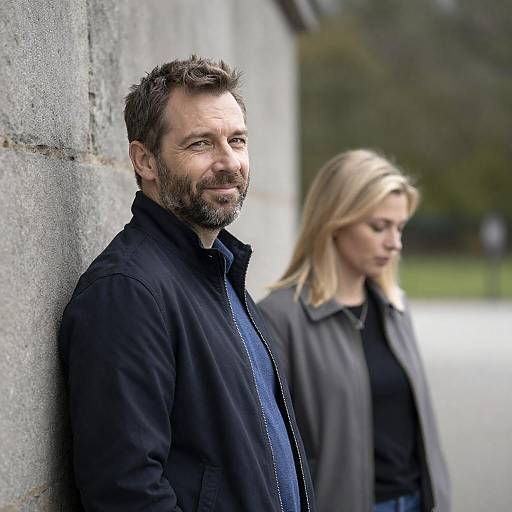 Bearded Man and Woman by Stone Wall