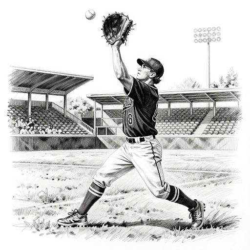 Expressive Baseball Outfielder Pencil Drawing