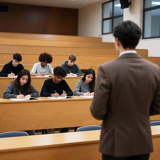Lecture Hall Scene with Students and Speaker