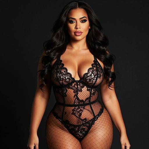 Confident Curvy Woman in Lace Bodysuit