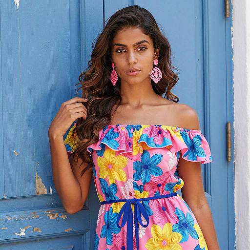 Elegant Young Woman in Floral Dress