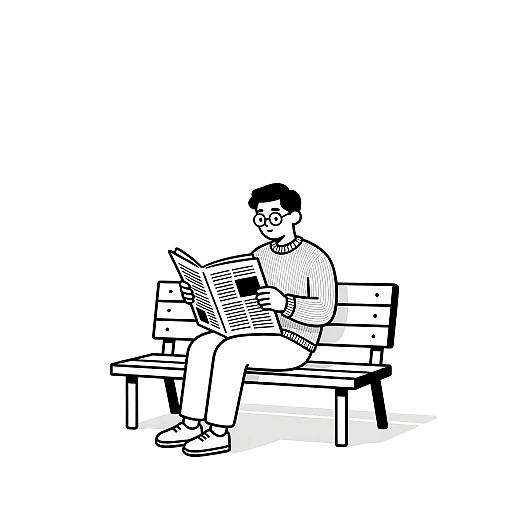 Minimalist Line Art of Man Reading Newspaper