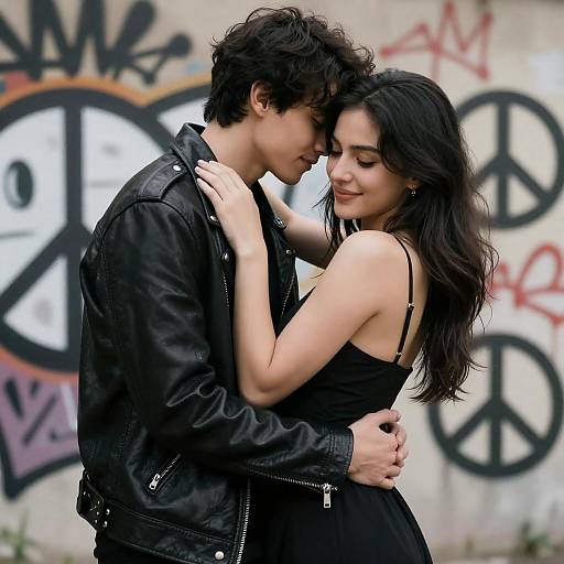 Urban Embrace: Dark-haired Couple in Love