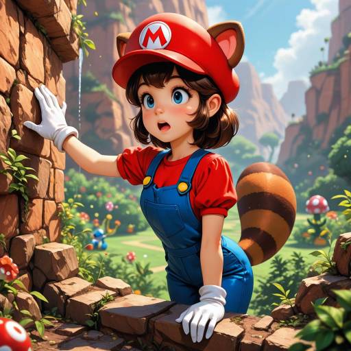 Retro Mario-Style Girl with Raccoon Ears