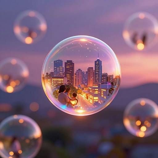 Glowing Bubbles with Dream Cityscapes