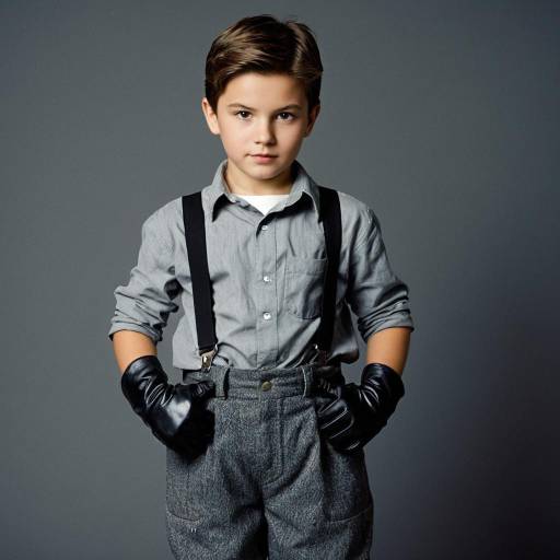 Boy in Hammer Pants Costume with Suspenders and Gloves