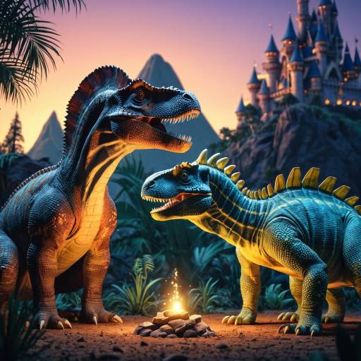 Disney-Style Dinotopia Dinosaurs Around Campfire Disney-Style Dinotopia Dinosaurs Around Campfire