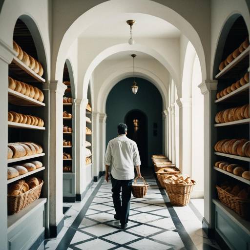 Baker Walking Through Bread Corridor