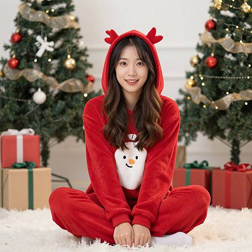Young Woman in Christmas Onesie