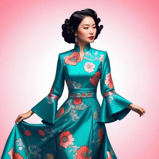Elegant East Asian Woman in Floral Gown Elegant East Asian Woman in Floral Gown